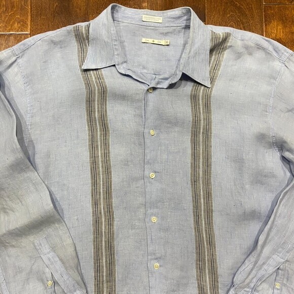 Burma Bibas 100% Linen Casual Button Down Baby Blue Shirt Men's Size XL - Picture 2 of 8